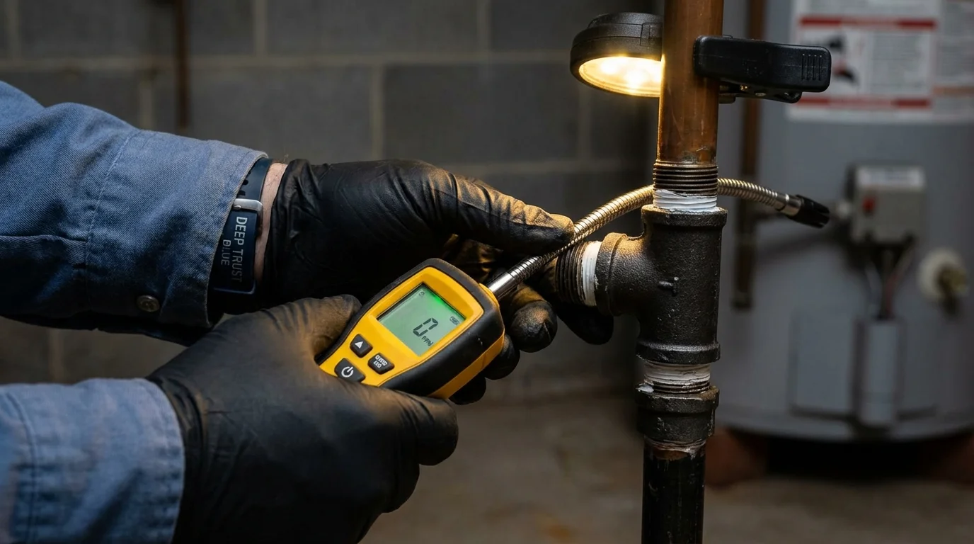Gas leak detection with electronic sniffer by Johns Plumbing LLC in Munfordville