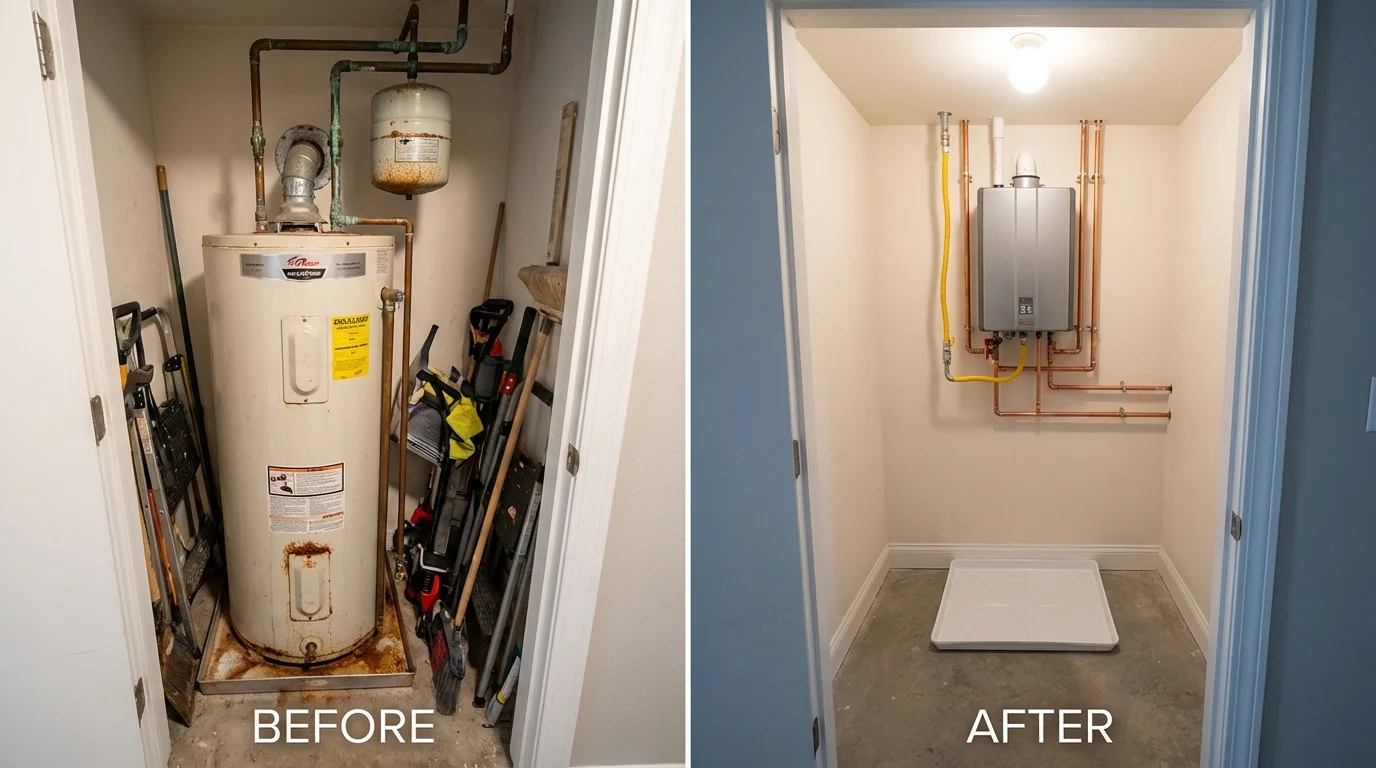 Tank water heater versus wall-mounted tankless unit comparison for Munfordville, KY homeowners