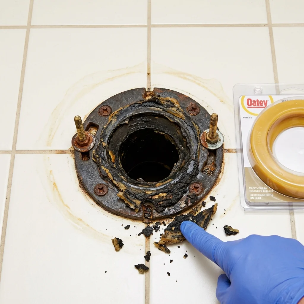 Failed wax ring showing water seepage at the base of a toilet in a Munfordville, KY home