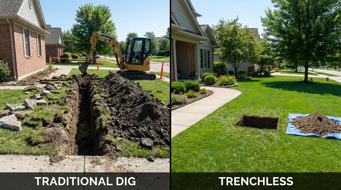 Trenchless sewer repair with minimal yard damage versus traditional excavation in Munfordville, KY